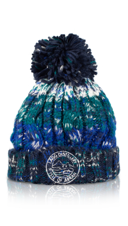 Alpine blue arran 2024 lagg distillery wool bobble hat 6 1000x1000 png 72dpi product detail rebrand